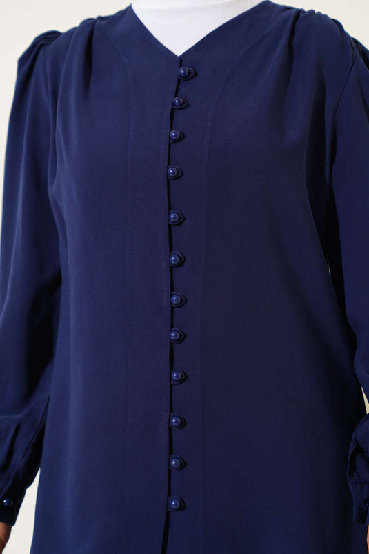 Brit Düğmeli Tensel Gömlek Lacivert