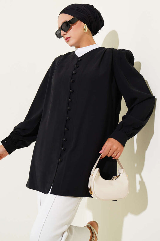 Chemise boutonnée Brit en Tencel noire