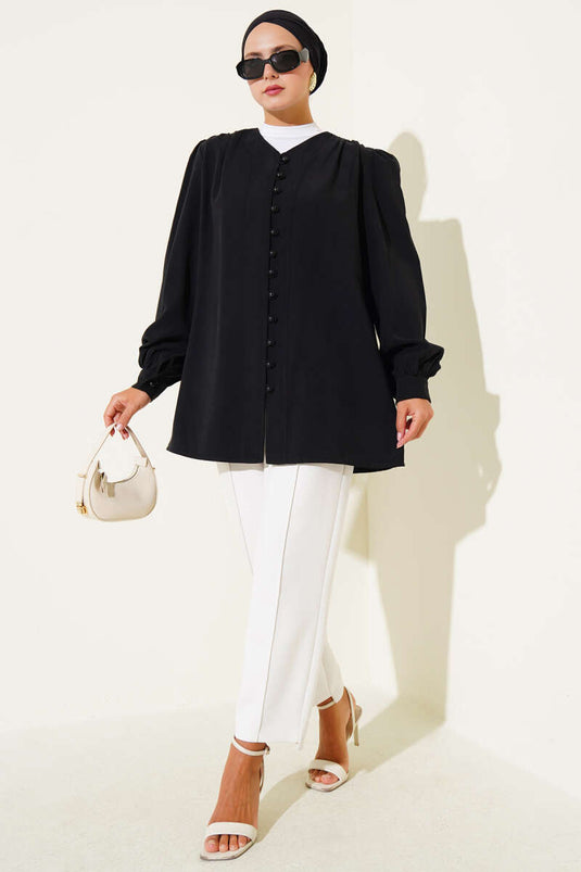 Chemise boutonnée Brit en Tencel noire