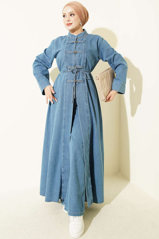Brit Langes Jeans-Set Mit Knöpfen In Hellblau