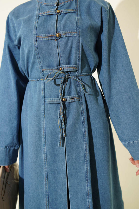 Brit Langes Jeans-Set Mit Knöpfen In Hellblau