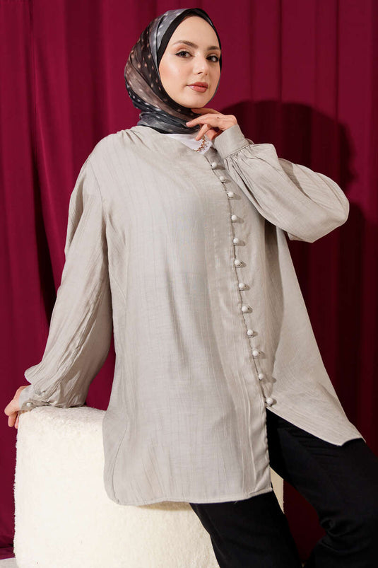 Brit Overhemd met V-hals en knopen Grijs