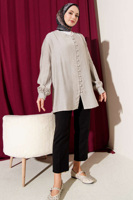 Brit Overhemd met V-hals en knopen Grijs