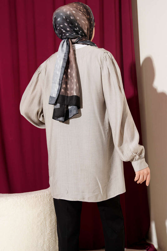 Brit Overhemd met V-hals en knopen Grijs