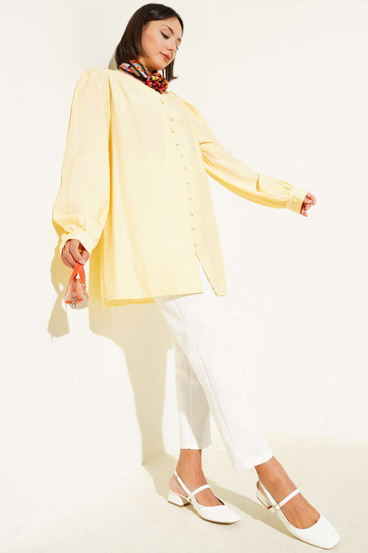 British Button-Down V-Neck Shirt Yellow