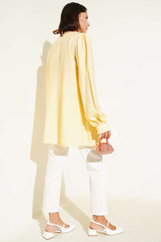 British Button-Down V-Neck Shirt Yellow