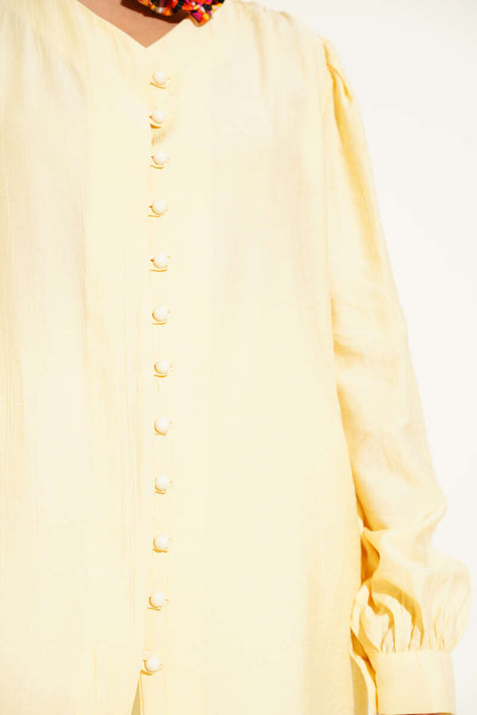 British Button-Down V-Neck Shirt Yellow