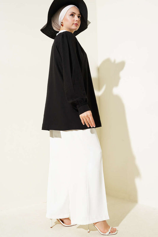 Chemise boutonnée Brit à col en V noire