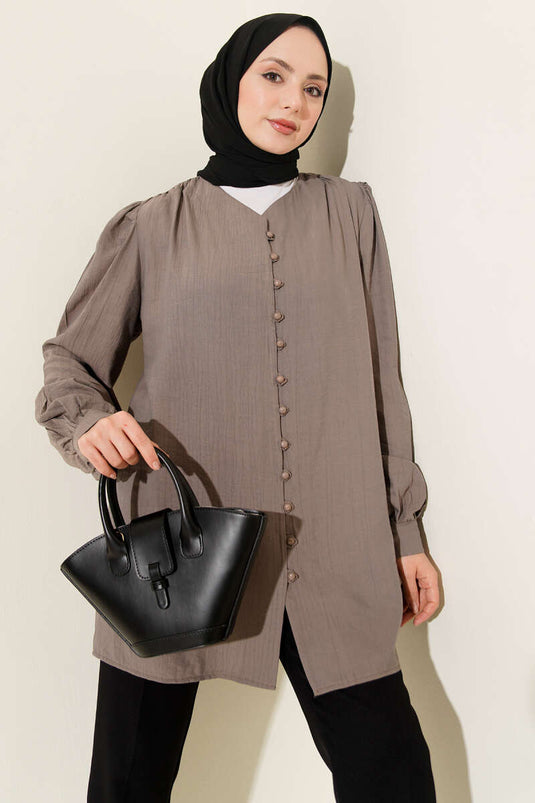 Brit Buttoned V-Neck Shirt Mink