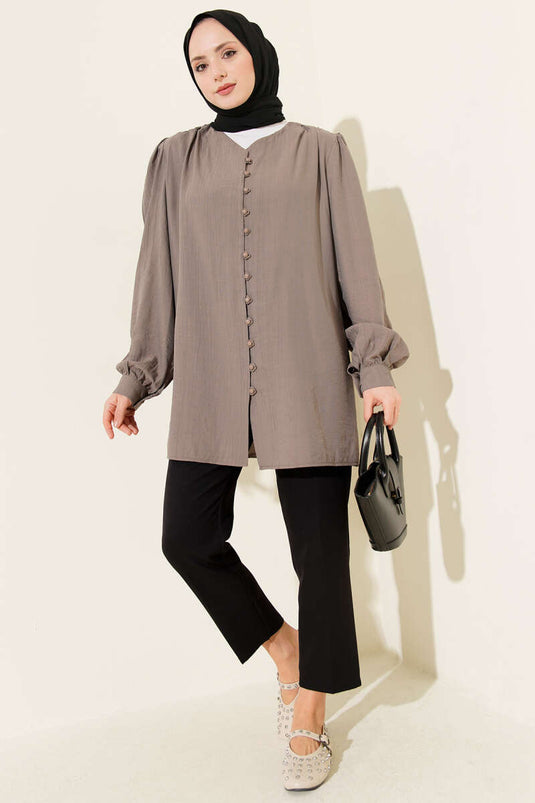 Brit Buttoned V-Neck Shirt Mink