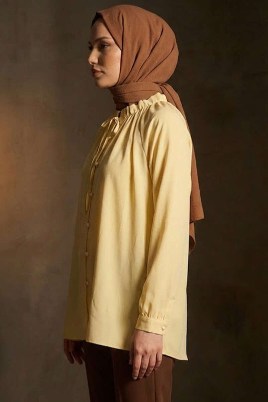Brit Buttoned Collar Drawstring Tunic Yellow