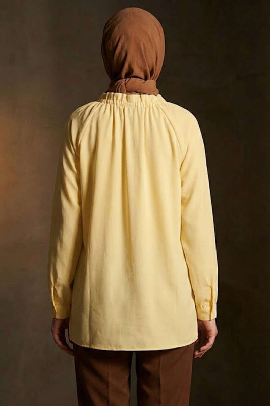 Brit Buttoned Collar Drawstring Tunic Yellow