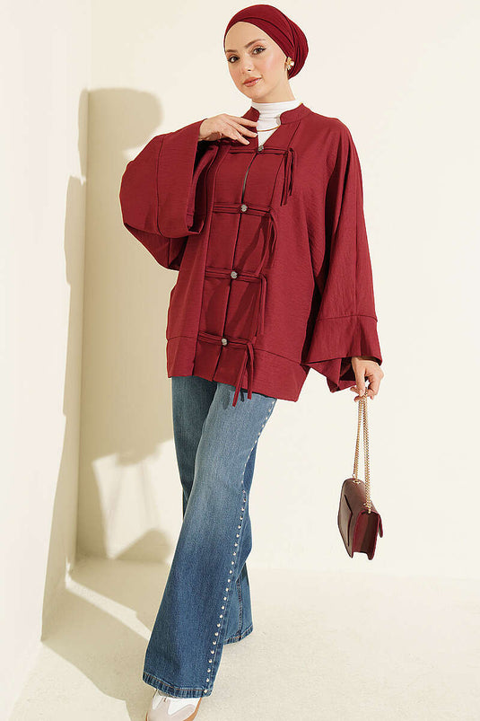Chemise À Boutons À Manches Batwing Bordeaux