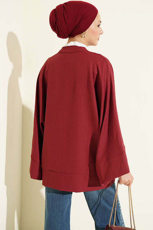 Chemise À Boutons À Manches Batwing Bordeaux