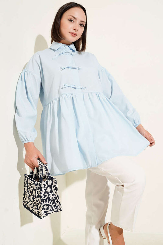 Chemise boutonnée à nœud Brit bleue