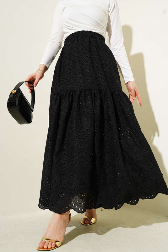 Broderie Pearl Detailed Skirt Black