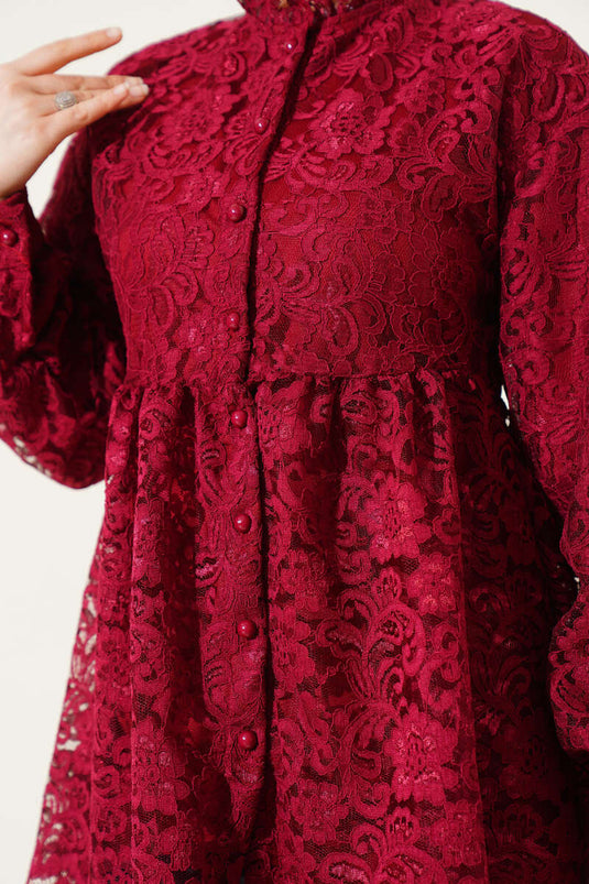 Chemise boutonnée brodée sur le devant rouge bordeaux