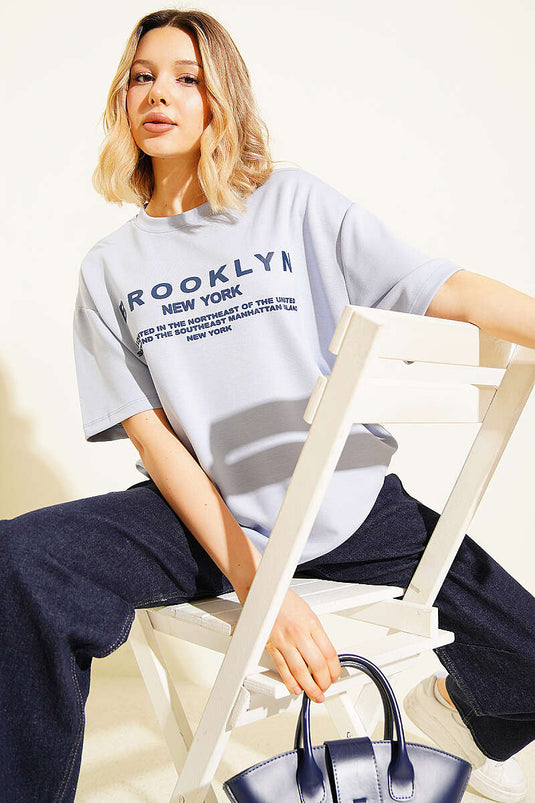 Brooklyn Baskılı Loyşa T-shirt Mavi