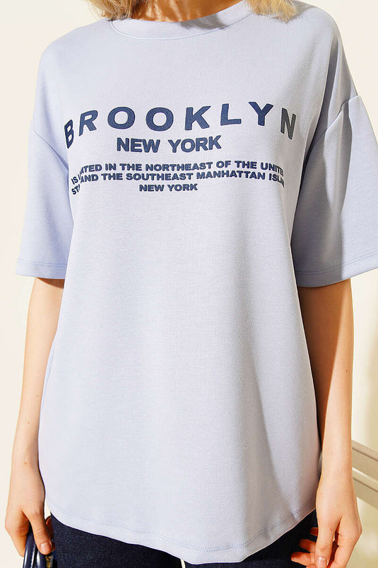 Brooklyn Baskılı Loyşa T-shirt Mavi