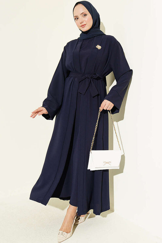 Completo Abaya Blu Navy Con Spilla E Accessorio
