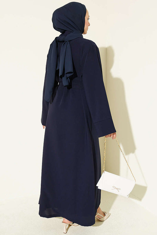 Completo Abaya Blu Navy Con Spilla E Accessorio
