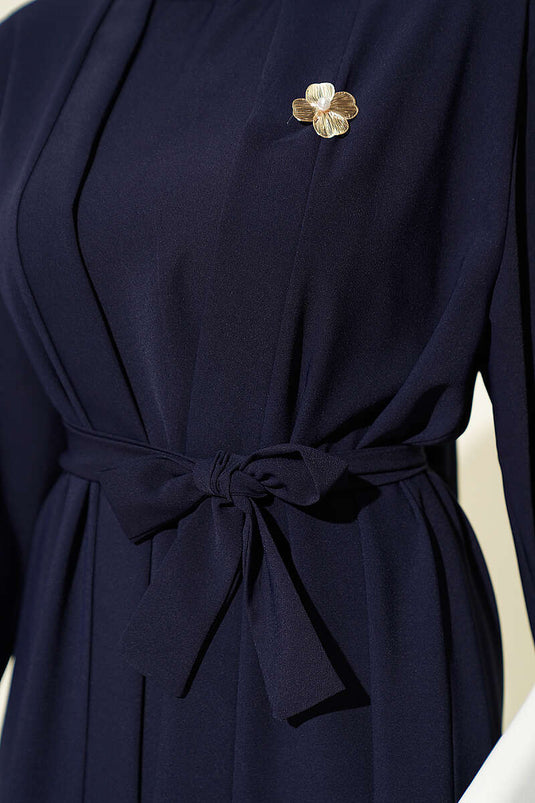 Completo Abaya Blu Navy Con Spilla E Accessorio
