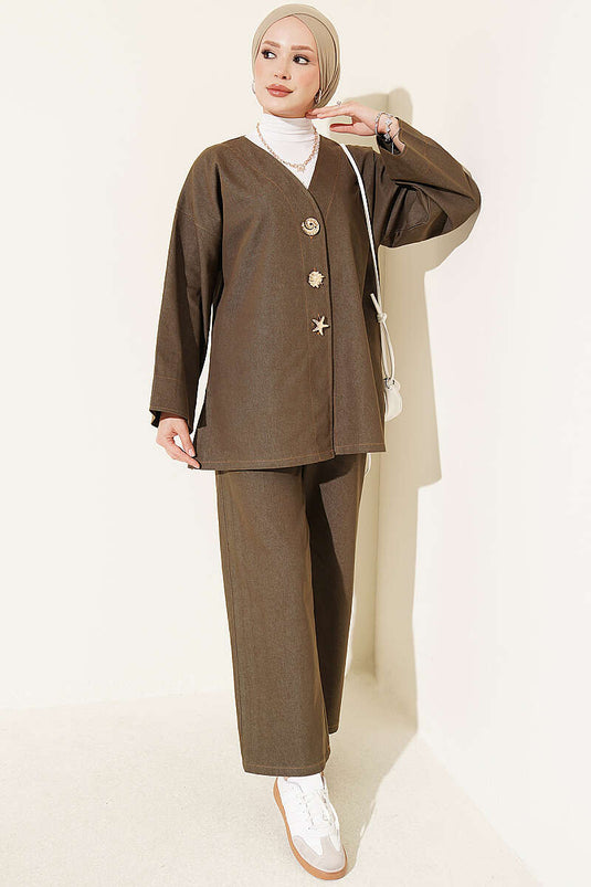 Ensemble De Veste Avec Broche Et Accessoire Kaki