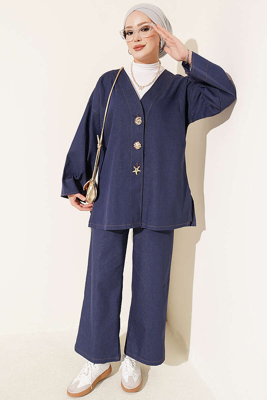 Ensemble Bleu Avec Broche Et Accessoires, Veste