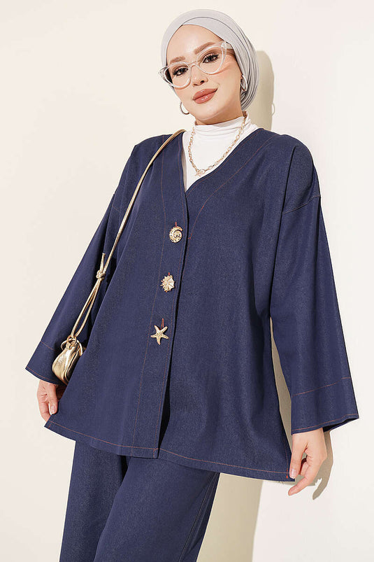 Ensemble Bleu Avec Broche Et Accessoires, Veste