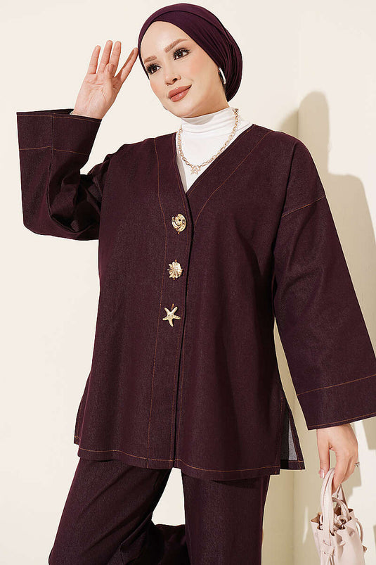 Conjunto Con Broche Y Chaqueta Morada