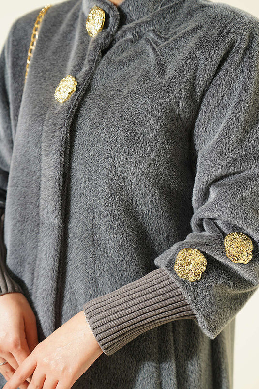 Broş Detaylı Goldfox Kaban Gri