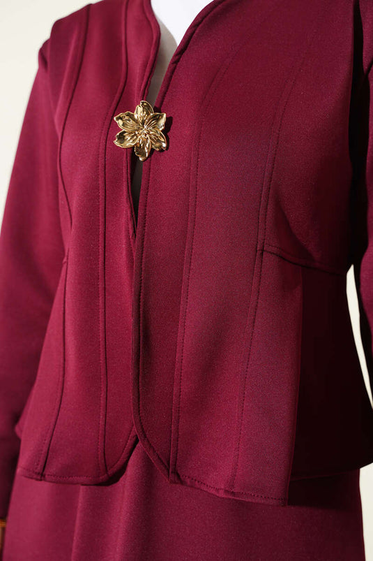 Broşlu Etekli İkili Takım Bordo