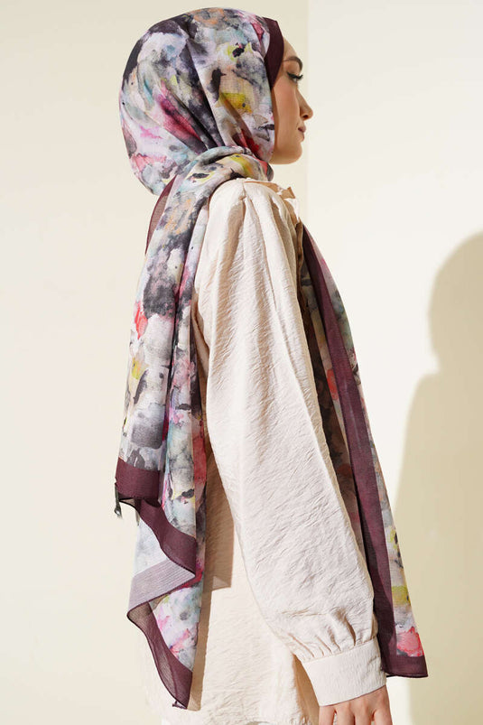 Châle Lina à motif de pinceau, brun amer