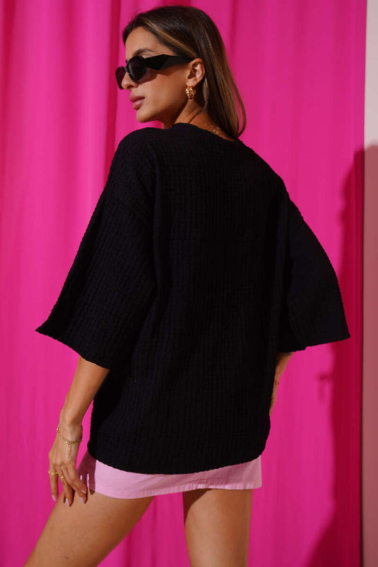 Kimono noir à bulles et nœud sur le devant