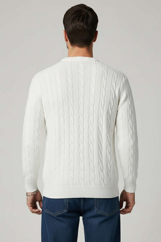 Curly Knit Men's Wool Sweater Ecru