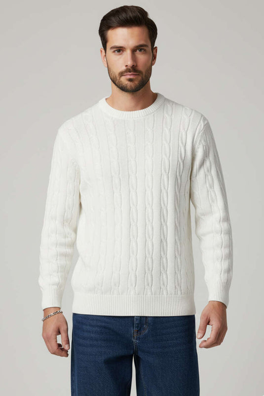 Curly Knit Men's Wool Sweater Ecru