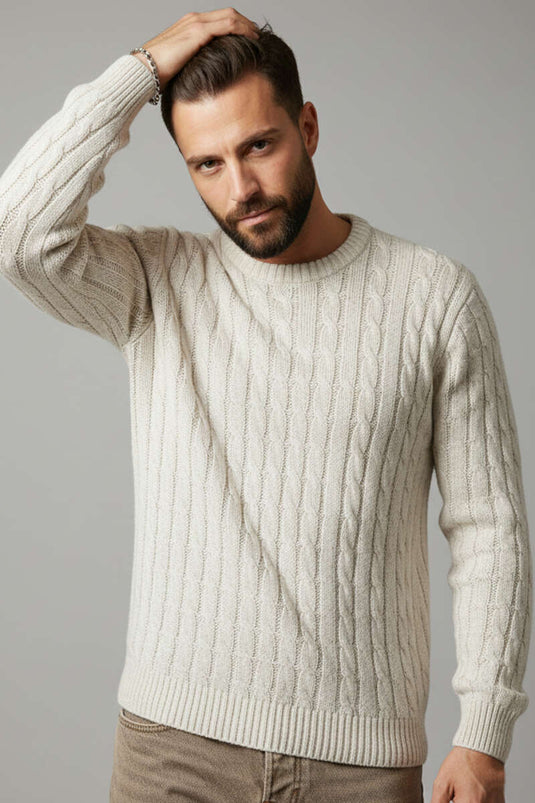 Bukle Örgü Erkek Triko Kazak Taş