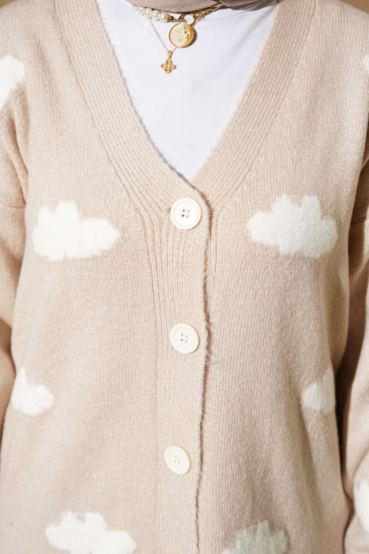 Strickcardigan mit Wolkenmuster und Knöpfen, Latte