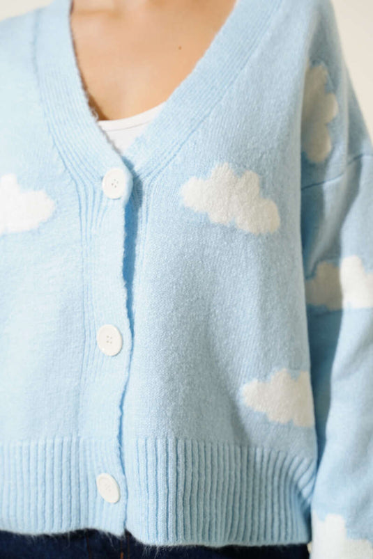Cloud Patterned Knitted Cardigan, Baby Blue