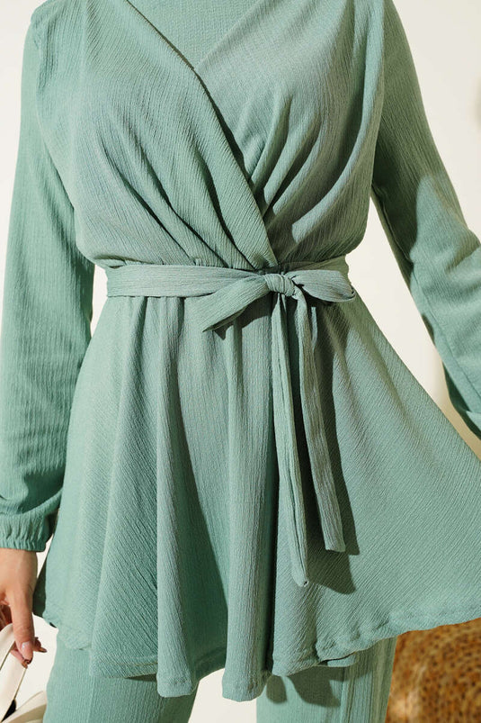 Bürümcük Bel Lastikli İkili Takım Çağla Yeşili