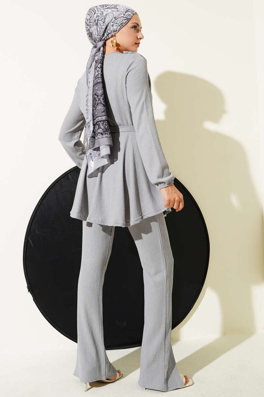 Ensemble deux pièces en tissu froissé avec taille élastique, gris