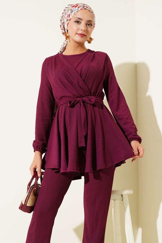 Bürümcük Bel Lastikli İkili Takım Mürdüm