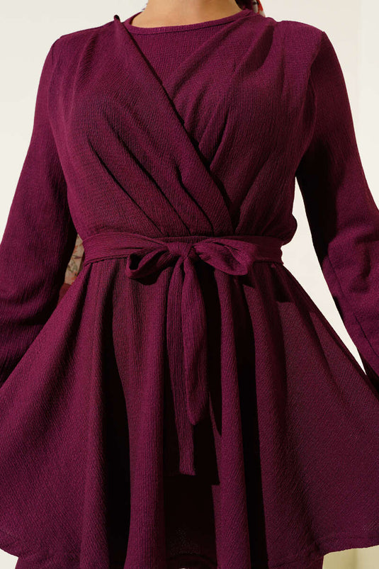 Bürümcük Bel Lastikli İkili Takım Mürdüm