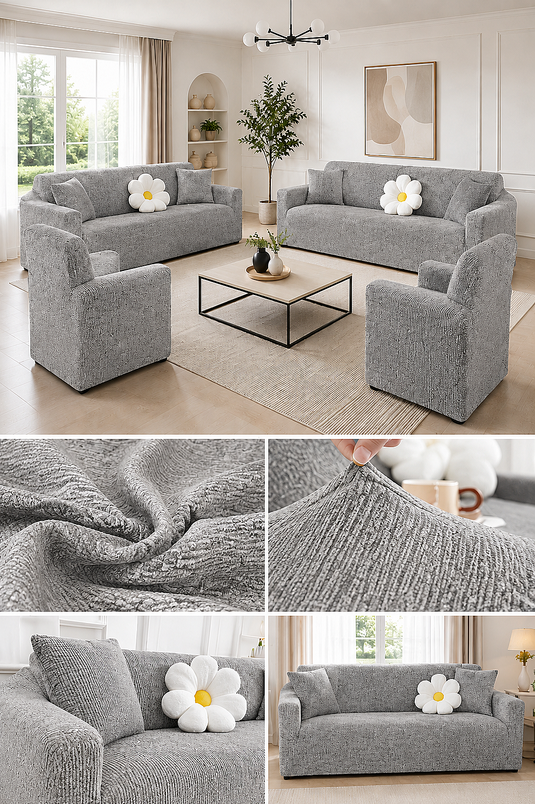 Set Di Copridivani Con Braccioli Grigio 4 Pezzi