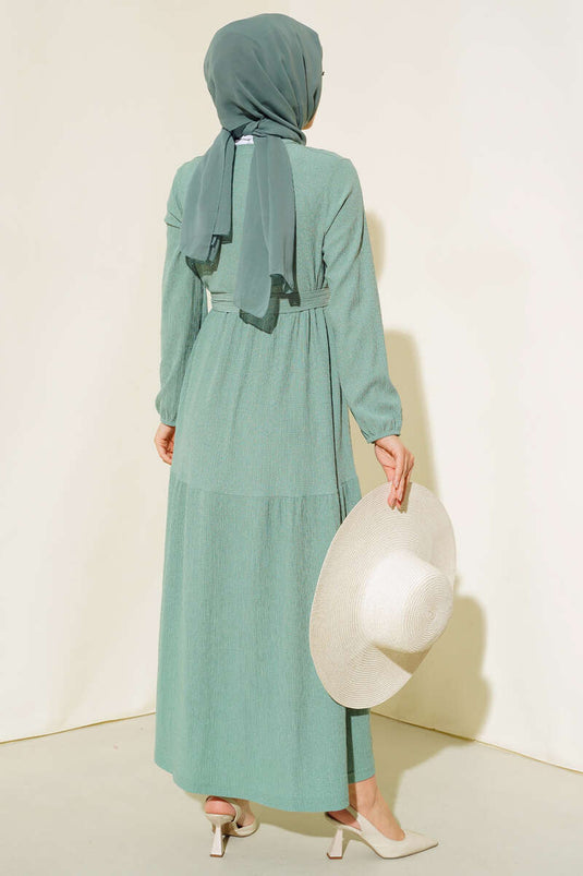 فستان Bürümcük ذو طبقات باللون الأخضر