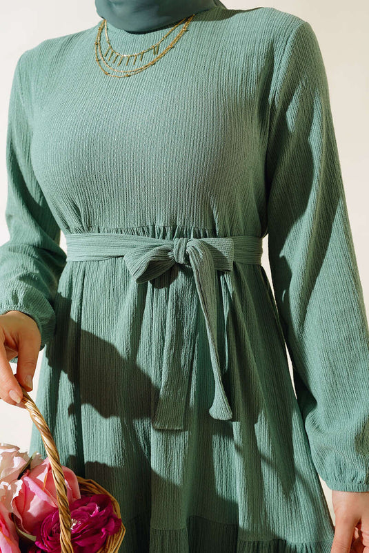 فستان Bürümcük ذو طبقات باللون الأخضر