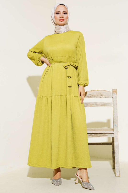 فستان Bürümcük ذو طبقات باللون الأخضر الزيتي