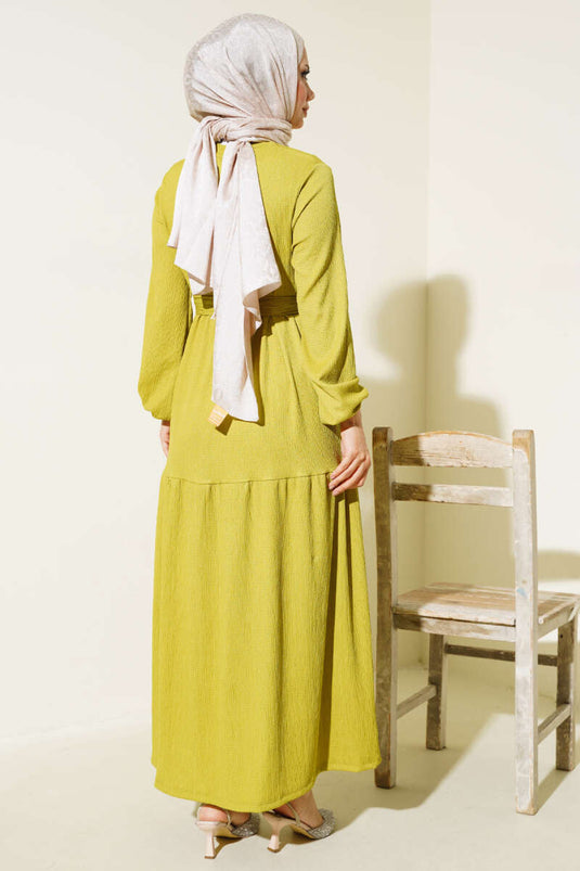 Bürümcük Kat Kat Elbise Yağ Yeşili