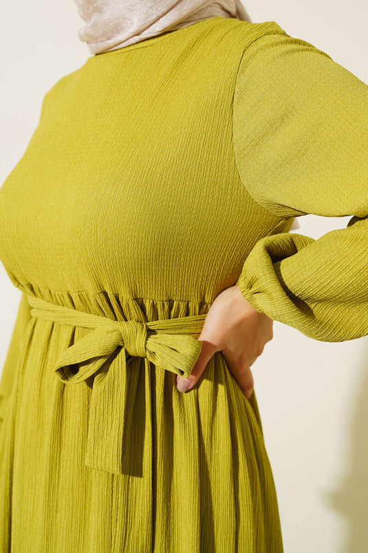 Bürümcük Kat Kat Elbise Yağ Yeşili