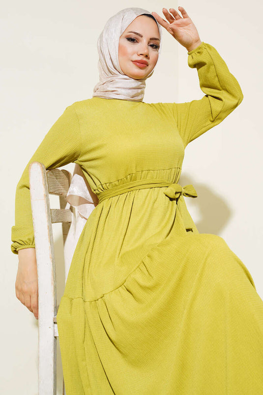 فستان Bürümcük ذو طبقات باللون الأخضر الزيتي